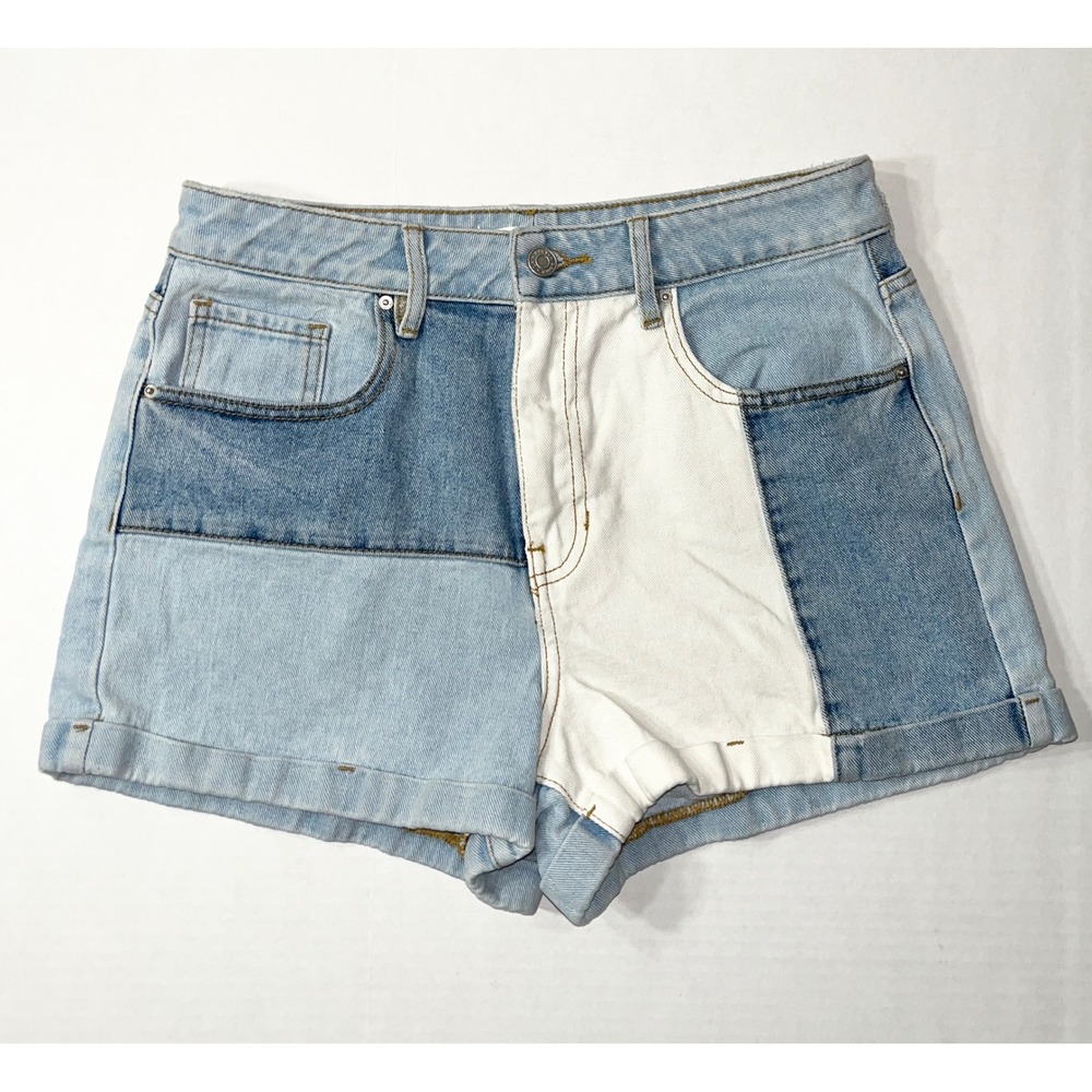 PacSun Mom Short Size 29 Colorblock Patchwork Denim High Waisted‎ Light Wash